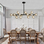 40 Zoll (ca. 102 cm) langer, linearer Kronleuchter im Mid-Century-Modern-Stil mit 16 Leuchten, goldfarbenem Messing, Sputnik-Pendelleuchte mit mattiertem Glaskugel für das Esszimmer