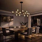 40 Zoll (ca. 102 cm) langer, linearer Kronleuchter im Mid-Century-Modern-Stil mit 16 Leuchten, goldfarbenem Messing, Sputnik-Pendelleuchte mit mattiertem Glaskugel für das Esszimmer