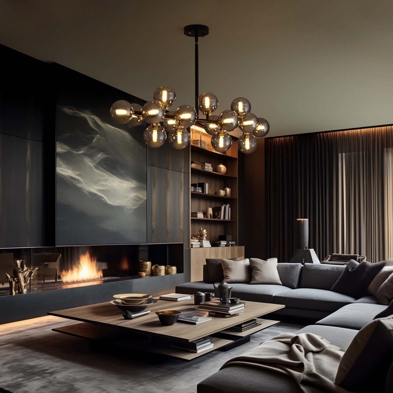 40 Zoll (ca. 102 cm) langer, linearer Kronleuchter im Mid-Century-Modern-Stil mit 16 Leuchten, goldfarbenem Messing, Sputnik-Pendelleuchte mit mattiertem Glaskugel für das Esszimmer