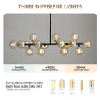40 Zoll (ca. 102 cm) langer, linearer Kronleuchter im Mid-Century-Modern-Stil mit 16 Leuchten, goldfarbenem Messing, Sputnik-Pendelleuchte mit mattiertem Glaskugel für das Esszimmer