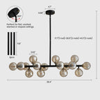 40 Zoll (ca. 102 cm) langer, linearer Kronleuchter im Mid-Century-Modern-Stil mit 16 Leuchten, goldfarbenem Messing, Sputnik-Pendelleuchte mit mattiertem Glaskugel für das Esszimmer