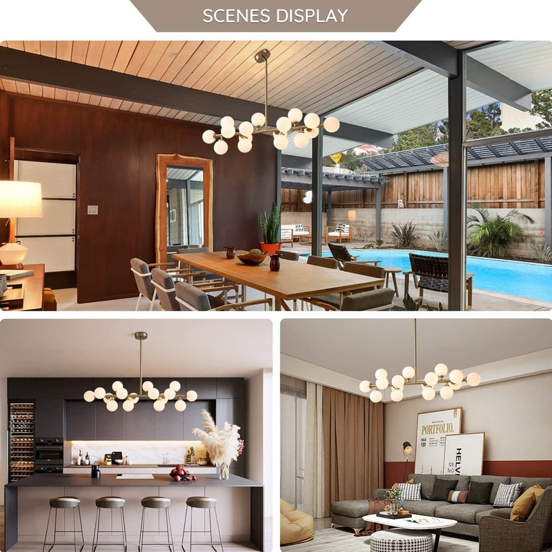 40 Zoll (ca. 102 cm) langer, linearer Kronleuchter im Mid-Century-Modern-Stil mit 16 Leuchten, goldfarbenem Messing, Sputnik-Pendelleuchte mit mattiertem Glaskugel für das Esszimmer