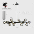 40 Zoll (ca. 102 cm) langer, linearer Kronleuchter im Mid-Century-Modern-Stil mit 16 Leuchten, goldfarbenem Messing, Sputnik-Pendelleuchte mit mattiertem Glaskugel für das Esszimmer