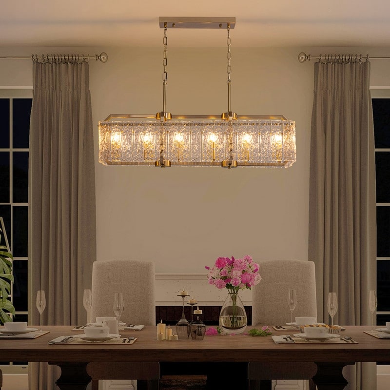 40 Zoll (ca. 102 cm) hoher, linearer, moderner Kristalllüster mit 16 Leuchten in Messing-Gold, rechteckig, für Esszimmer, Wohnzimmer und Kücheninsel