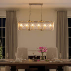 40 Zoll (ca. 102 cm) hoher, linearer, moderner Kristalllüster mit 16 Leuchten in Messing-Gold, rechteckig, für Esszimmer, Wohnzimmer und Kücheninsel