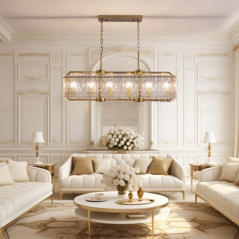 40 Zoll (ca. 102 cm) hoher, linearer, moderner Kristalllüster mit 16 Leuchten in Messing-Gold, rechteckig, für Esszimmer, Wohnzimmer und Kücheninsel