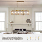 40 Zoll (ca. 102 cm) hoher, linearer, moderner Kristalllüster mit 16 Leuchten in Messing-Gold, rechteckig, für Esszimmer, Wohnzimmer und Kücheninsel