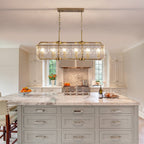 40 Zoll (ca. 102 cm) hoher, linearer, moderner Kristalllüster mit 16 Leuchten in Messing-Gold, rechteckig, für Esszimmer, Wohnzimmer und Kücheninsel