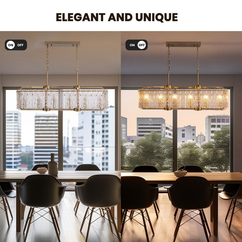 40 Zoll (ca. 102 cm) hoher, linearer, moderner Kristalllüster mit 16 Leuchten in Messing-Gold, rechteckig, für Esszimmer, Wohnzimmer und Kücheninsel