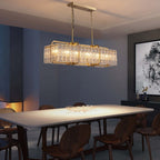 40 Zoll (ca. 102 cm) hoher, linearer, moderner Kristalllüster mit 16 Leuchten in Messing-Gold, rechteckig, für Esszimmer, Wohnzimmer und Kücheninsel