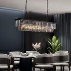 47 Zoll (119 cm) großer, moderner Kristall-Kronleuchter in Rauchgrau und Schwarz, zweistufige lineare Pendelleuchte für Kücheninseln und Esszimmer