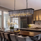 47 Zoll (119 cm) großer, moderner Kristall-Kronleuchter in Rauchgrau und Schwarz, zweistufige lineare Pendelleuchte für Kücheninseln und Esszimmer