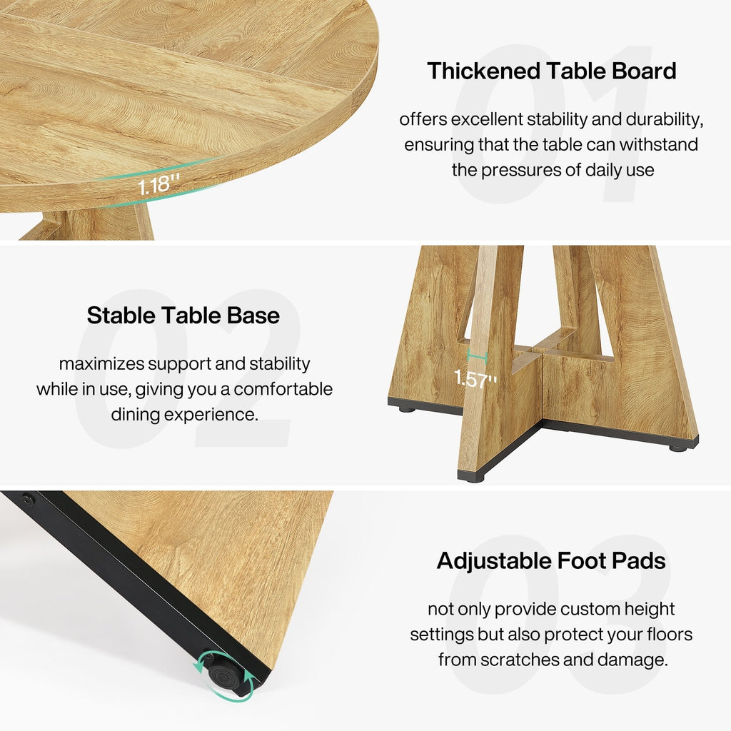 Runder Esstisch (47 cm) für 4 Personen, Landhausküchentisch, kleiner Esstisch aus Holz für Esszimmer und Wohnzimmer