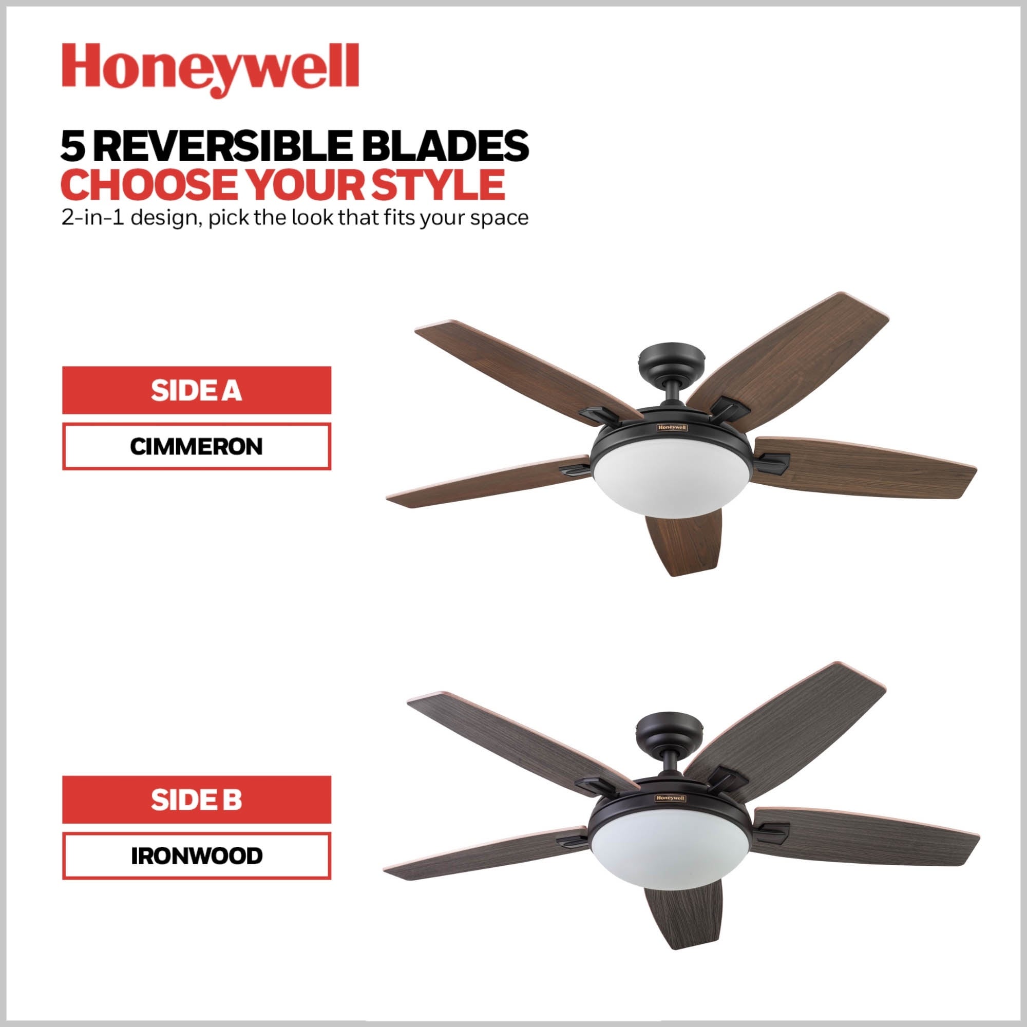 48-Zoll-Deckenventilator Honeywell Carmel mit integrierter Beleuchtung und Fernbedienung