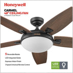 48-Zoll-Deckenventilator Honeywell Carmel mit integrierter Beleuchtung und Fernbedienung