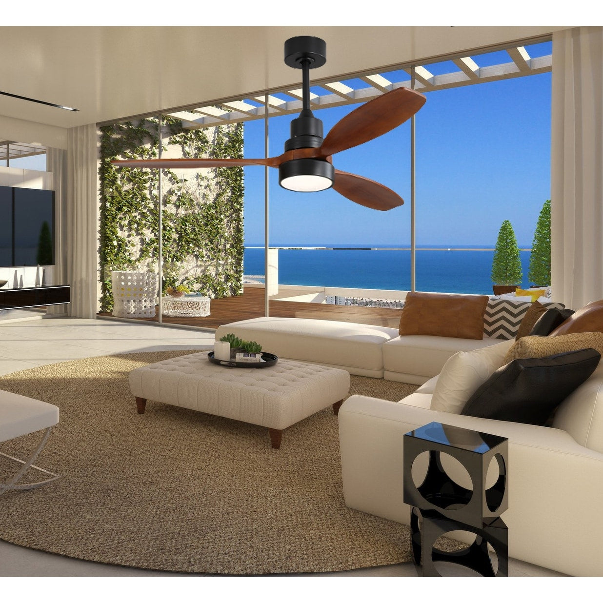 48- und 52-Zoll-LED-Deckenventilator mit integrierter Beleuchtung und Fernbedienung, reversibler Gleichstrommotor