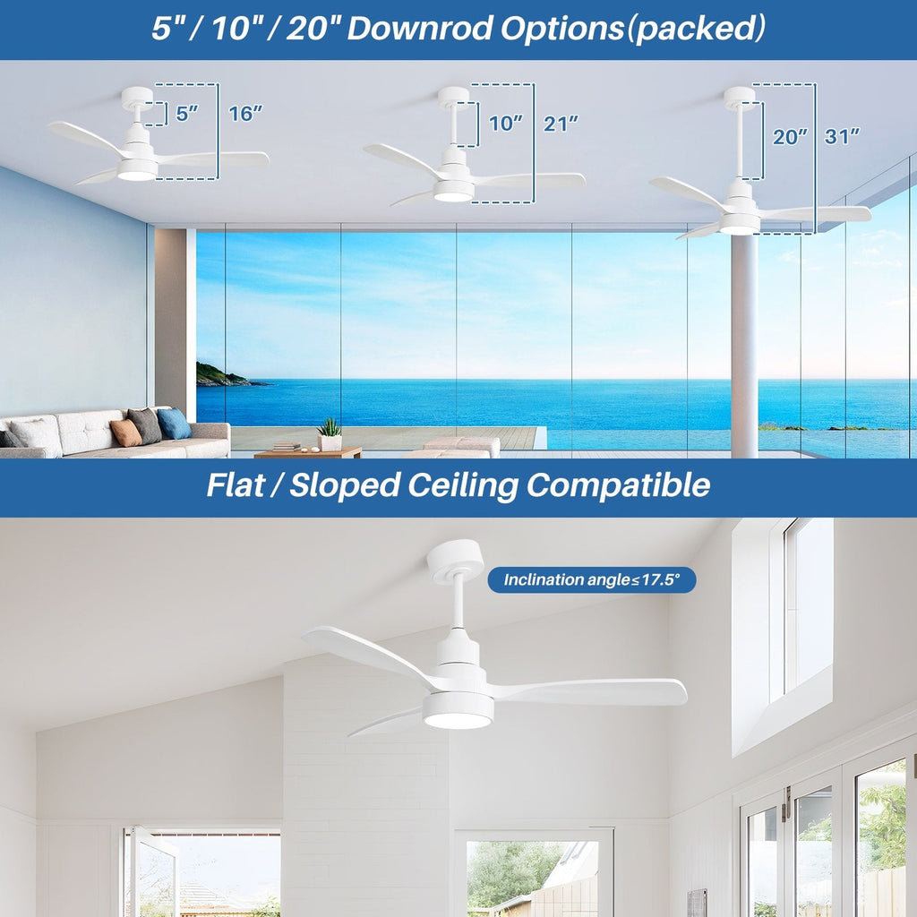 48- und 52-Zoll-LED-Deckenventilator mit integrierter Beleuchtung und Fernbedienung, reversibler Gleichstrommotor