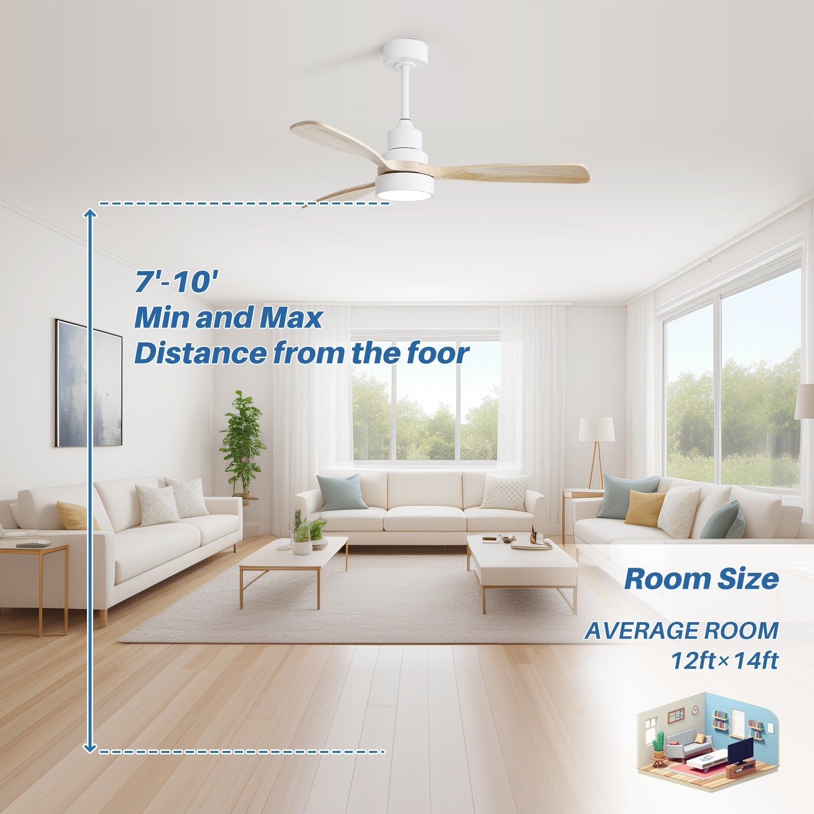 48- und 52-Zoll-LED-Deckenventilator mit integrierter Beleuchtung und Fernbedienung, reversibler Gleichstrommotor