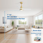 48- und 52-Zoll-LED-Deckenventilator mit integrierter Beleuchtung und Fernbedienung, reversibler Gleichstrommotor