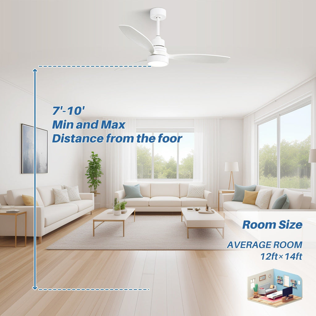 48- und 52-Zoll-LED-Deckenventilator mit integrierter Beleuchtung und Fernbedienung, reversibler Gleichstrommotor