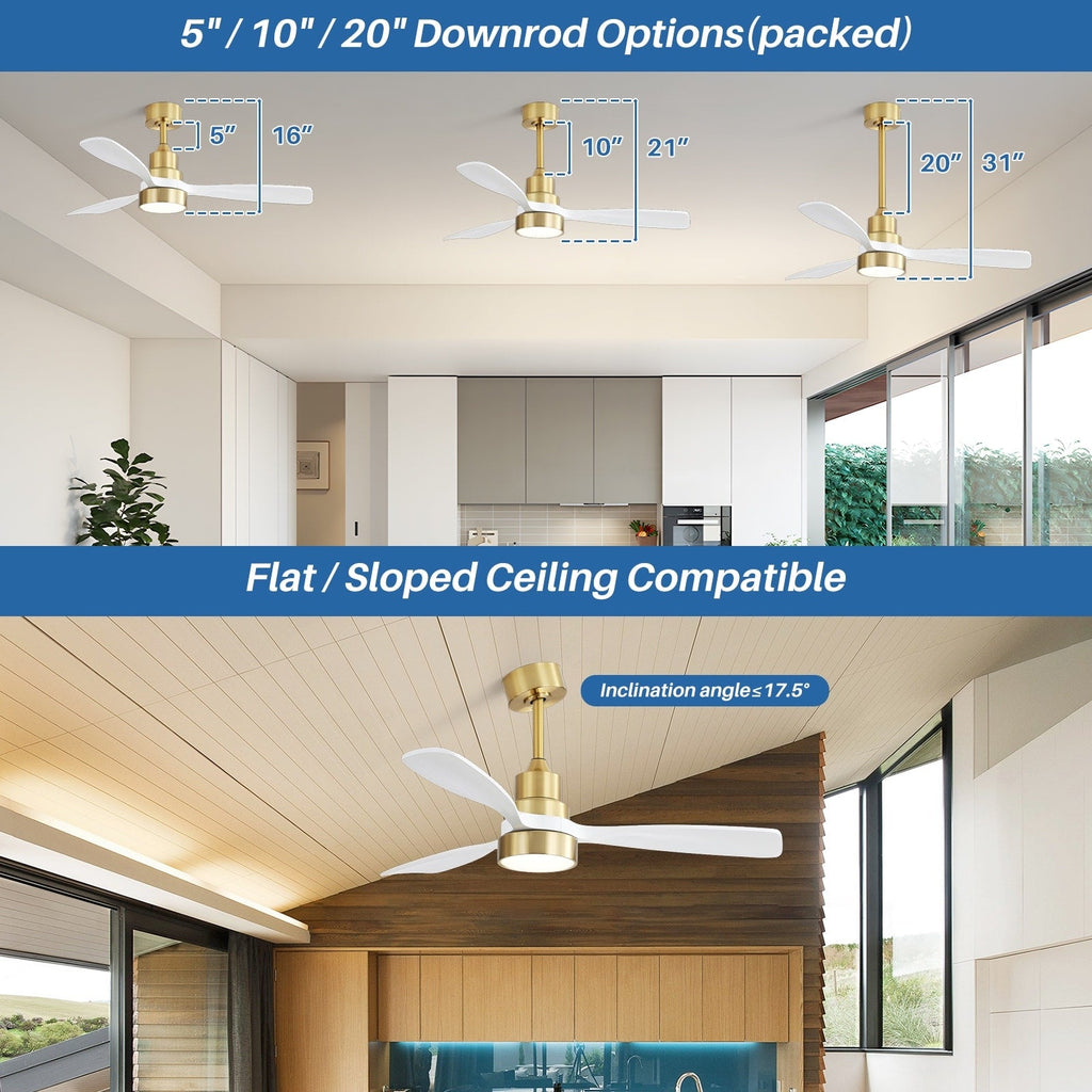 48- und 52-Zoll-LED-Deckenventilator mit integrierter Beleuchtung und Fernbedienung, reversibler Gleichstrommotor