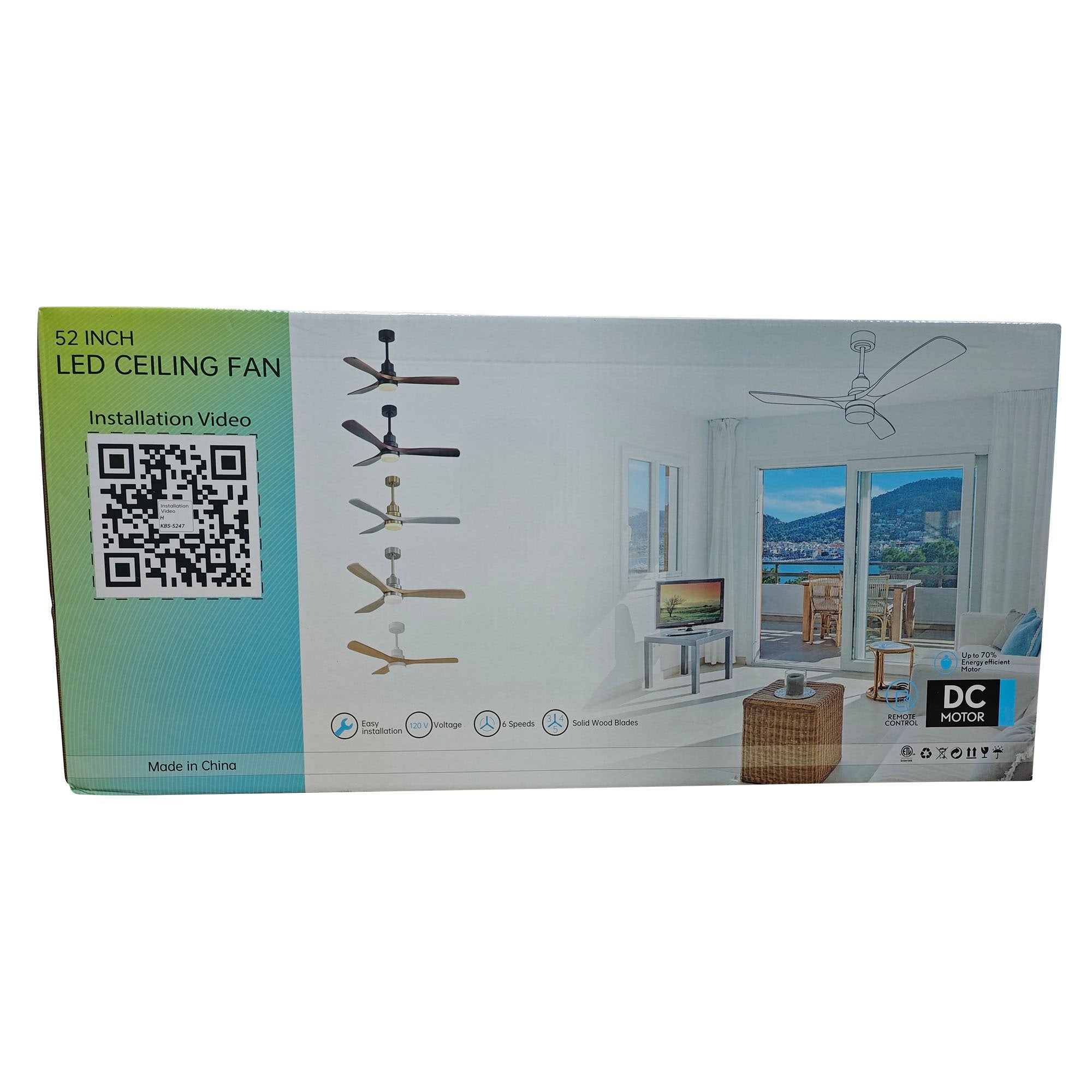 48- und 52-Zoll-LED-Deckenventilator mit integrierter Beleuchtung und Fernbedienung, reversibler Gleichstrommotor