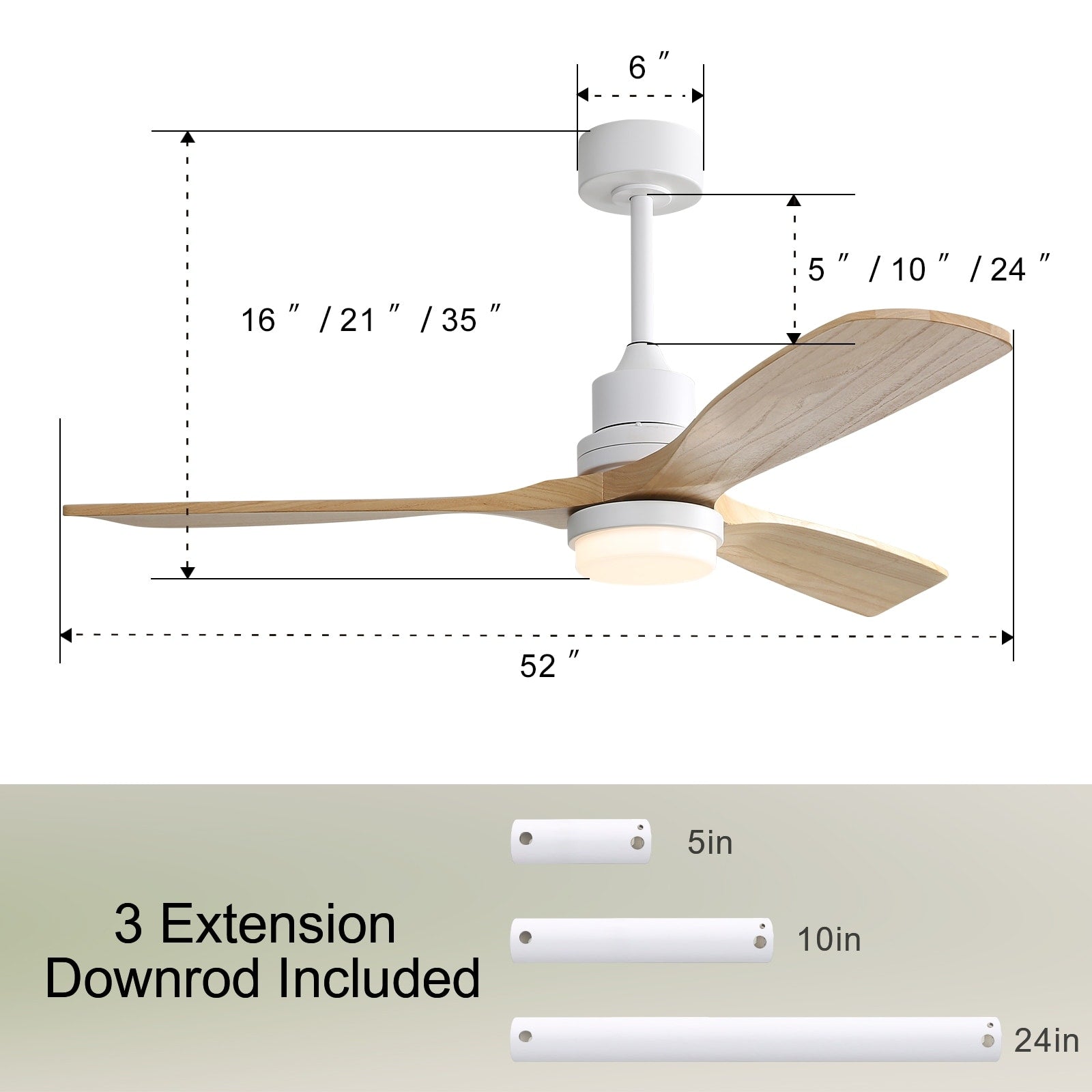 48- und 52-Zoll-LED-Deckenventilator mit integrierter Beleuchtung und Fernbedienung, reversibler Gleichstrommotor