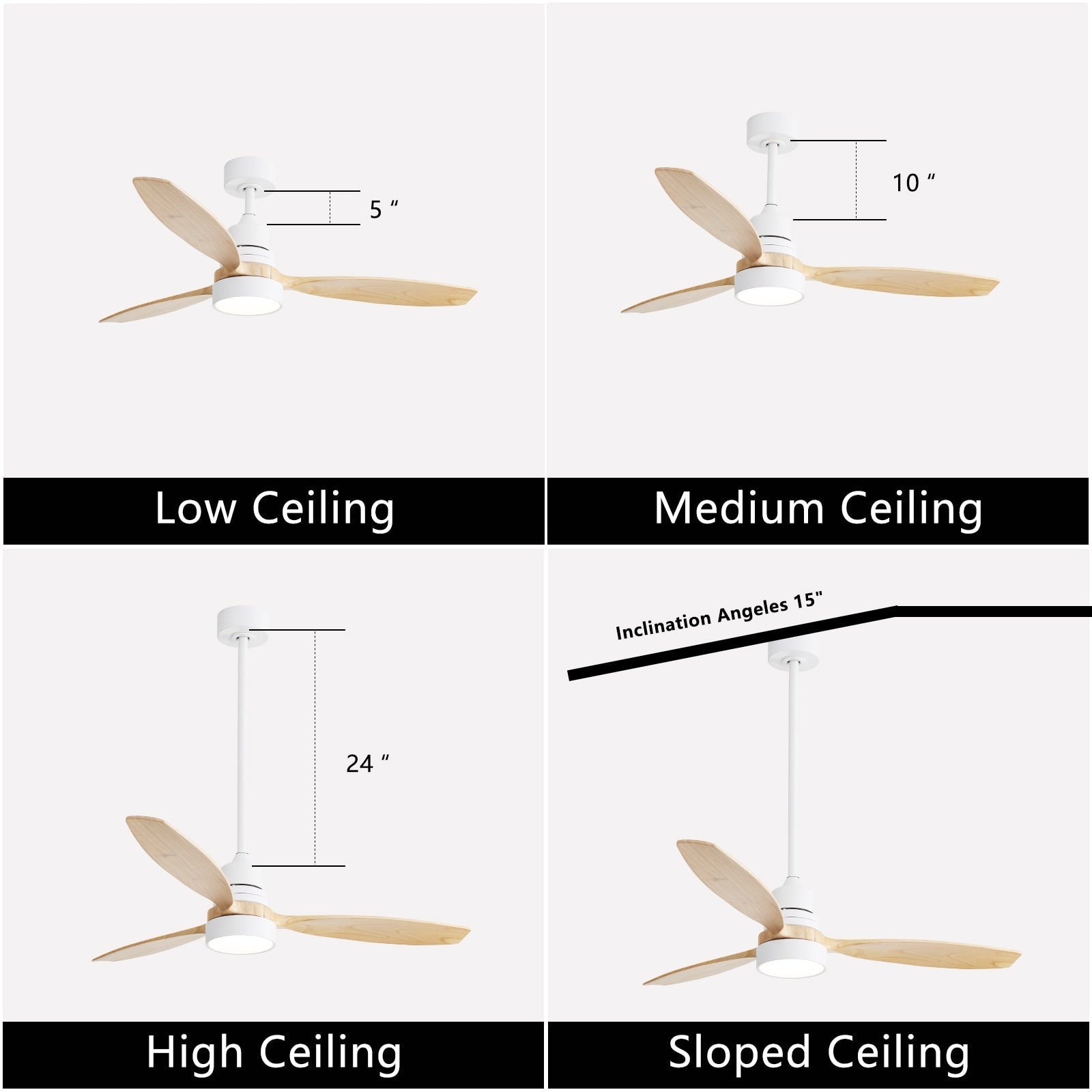 48- und 52-Zoll-LED-Deckenventilator mit integrierter Beleuchtung und Fernbedienung, reversibler Gleichstrommotor