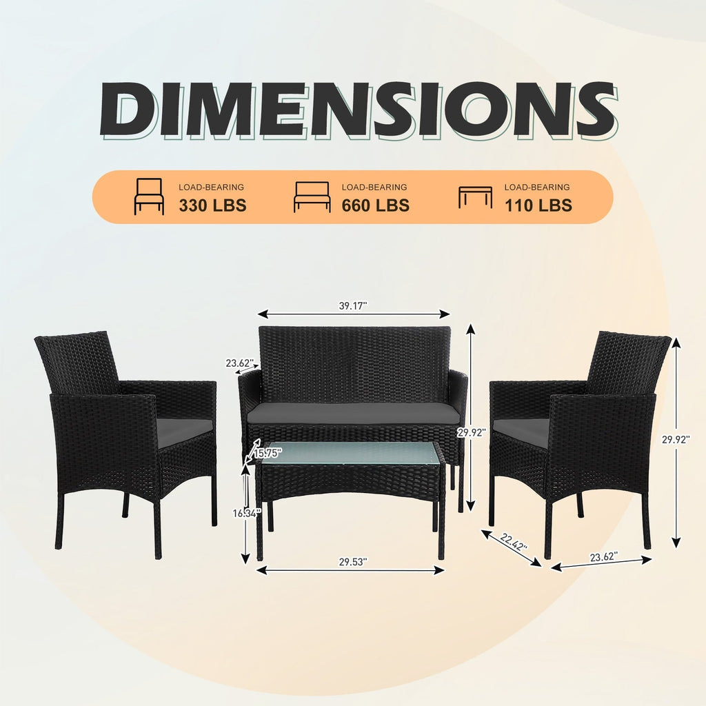4-teiliges Gartenmöbel-Set aus Rattan, Outdoor-Rattan-Eckmöbel-Set mit Kissen