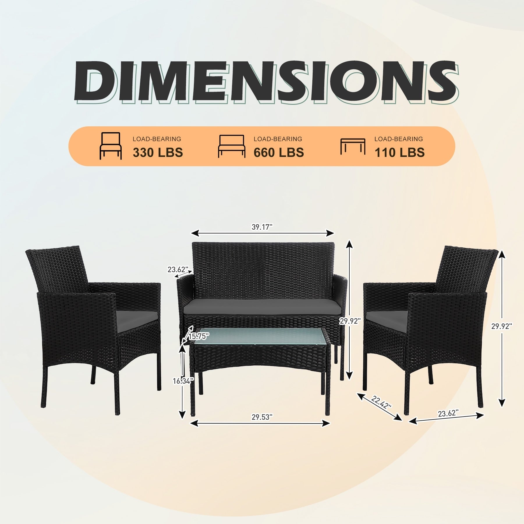 4-teiliges Gartenmöbel-Set aus Rattan, Outdoor-Rattan-Eckmöbel-Set mit Kissen