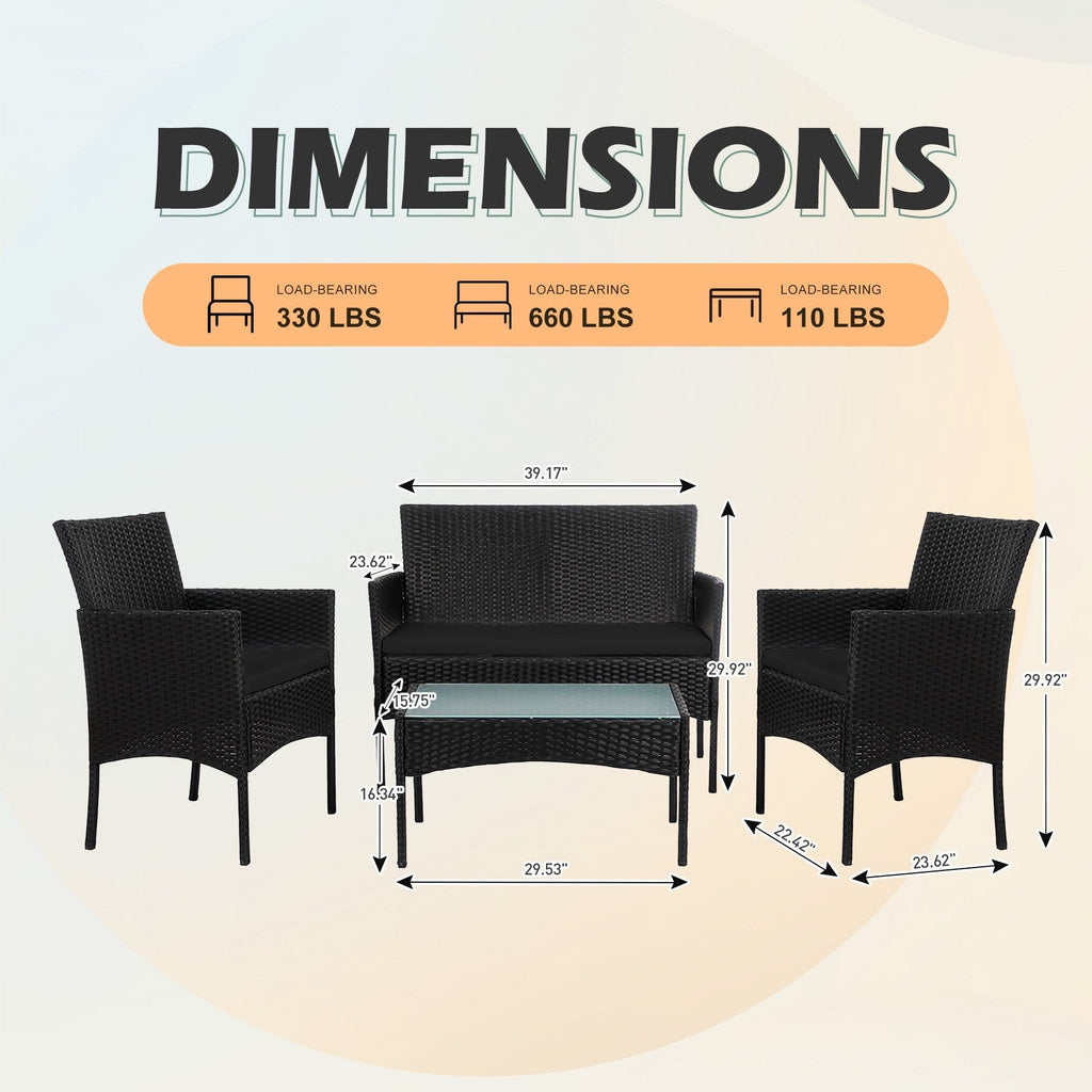 4-teiliges Gartenmöbel-Set aus Rattan, Outdoor-Rattan-Eckmöbel-Set mit Kissen