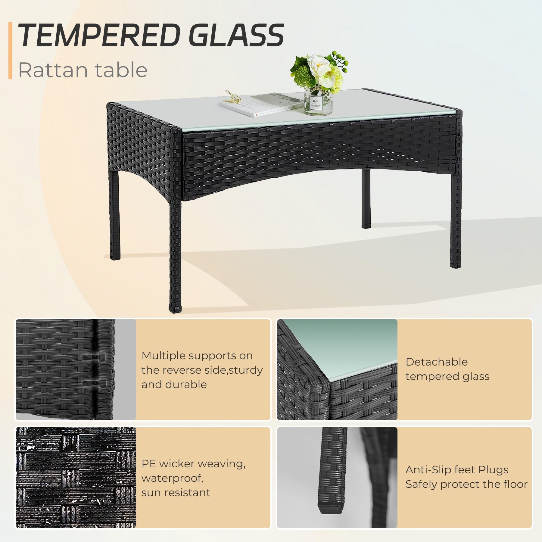 4-teiliges Gartenmöbel-Set aus Rattan, Outdoor-Rattan-Eckmöbel-Set mit Kissen