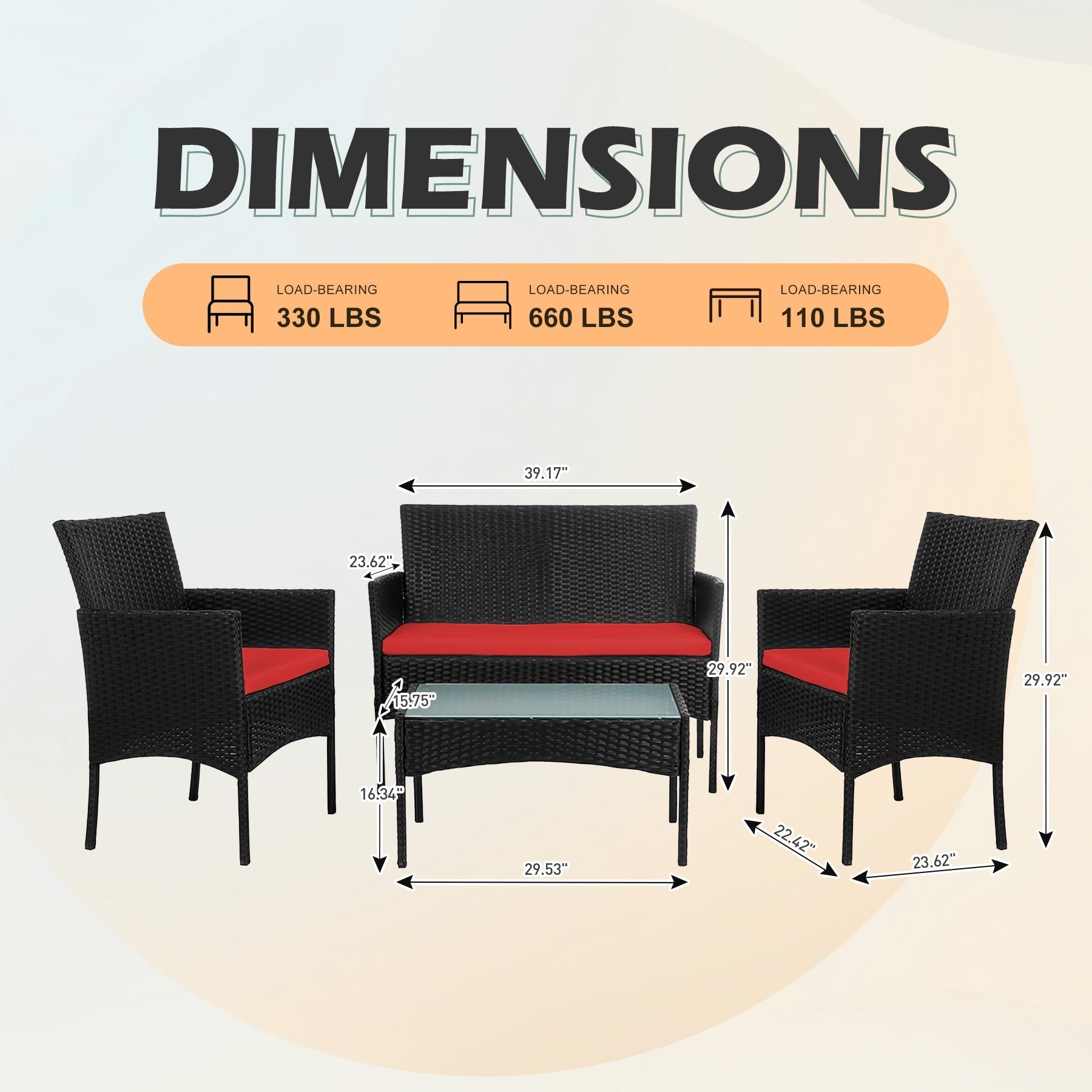 4-teiliges Gartenmöbel-Set aus Rattan, Outdoor-Rattan-Eckmöbel-Set mit Kissen