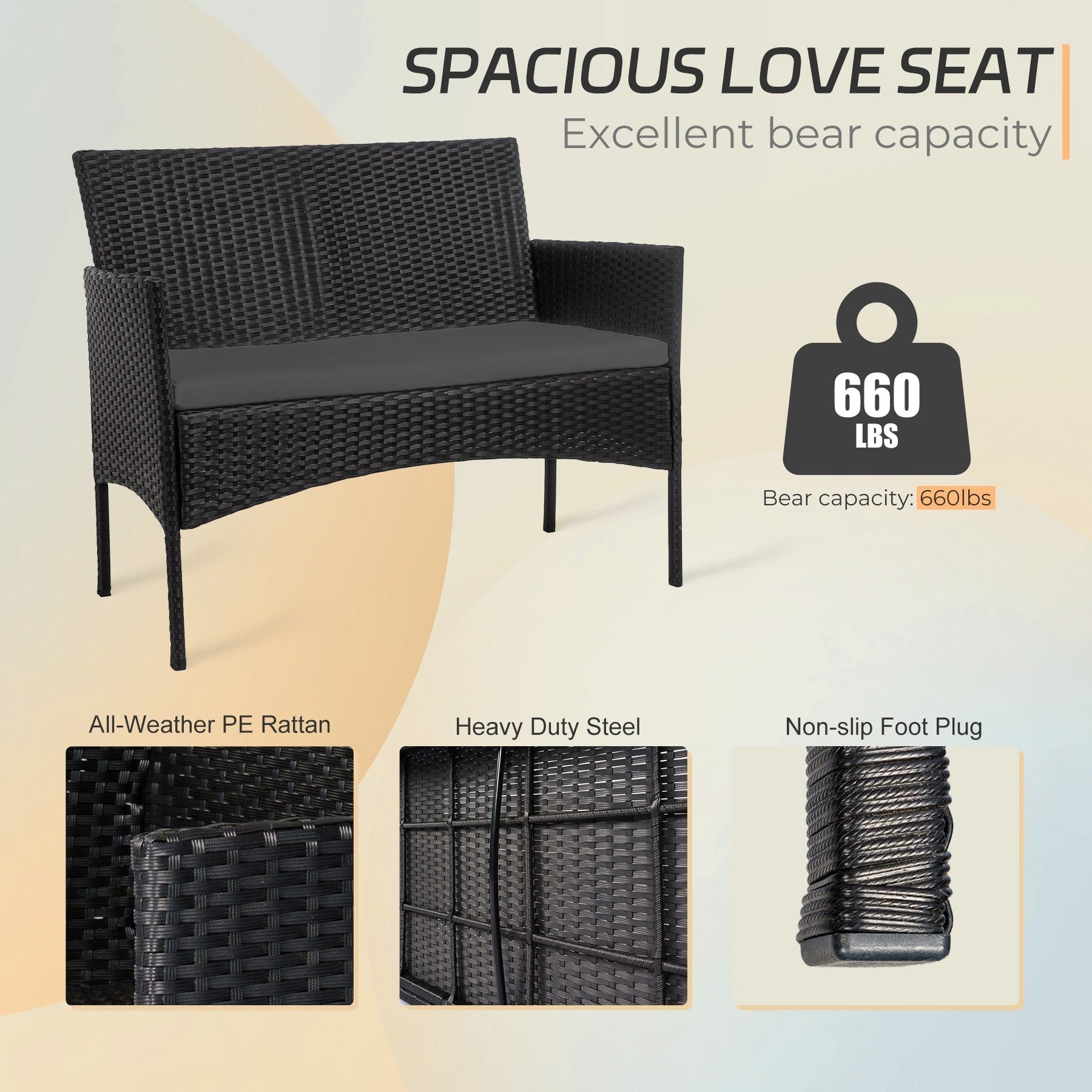 4-teiliges Gartenmöbel-Set aus Rattan, Outdoor-Rattan-Eckmöbel-Set mit Kissen