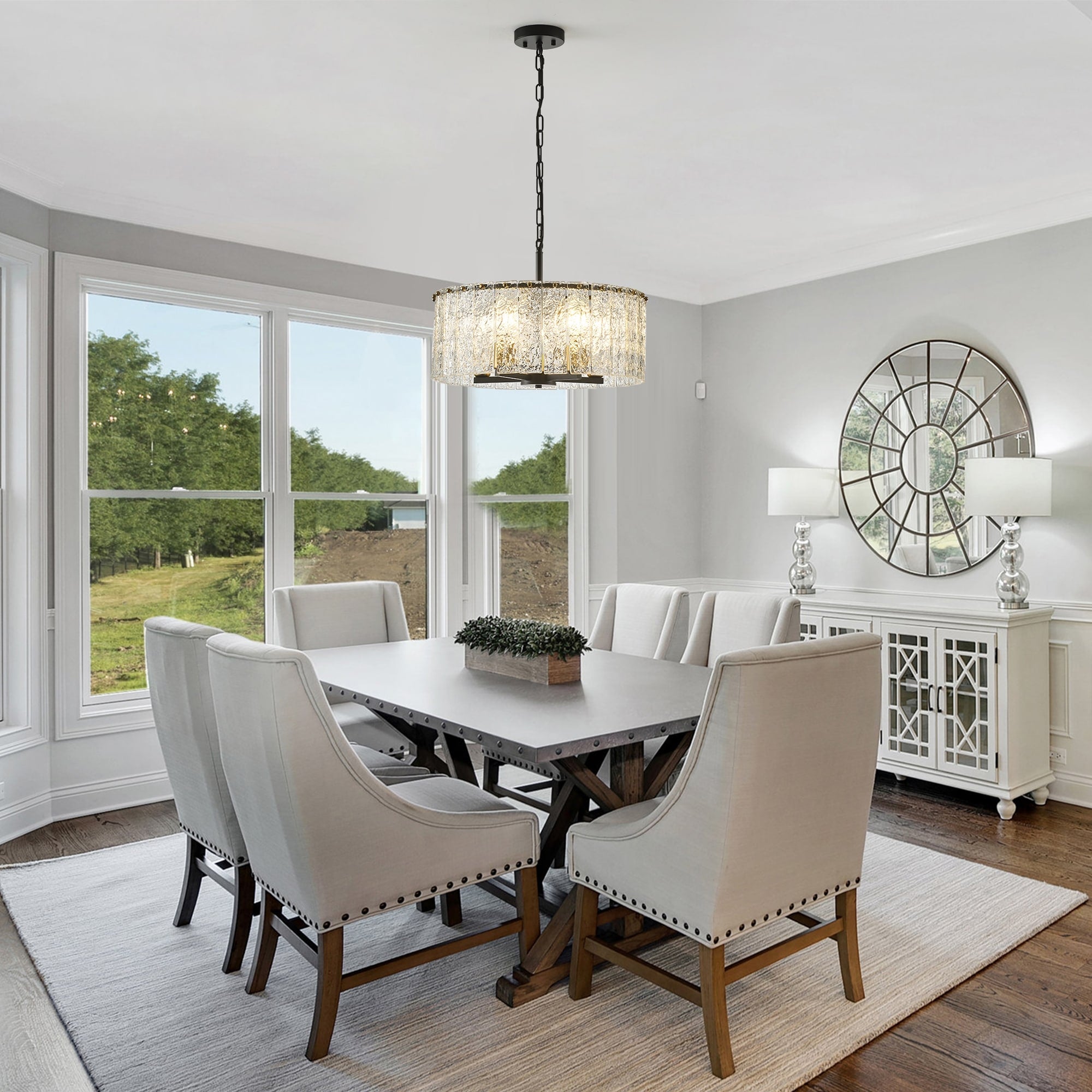 Moderner, runder 5-flammiger Kronleuchter, klassischer, halbaufgesetzter Kronleuchter, Pendelleuchte für Kücheninseln im Esszimmer