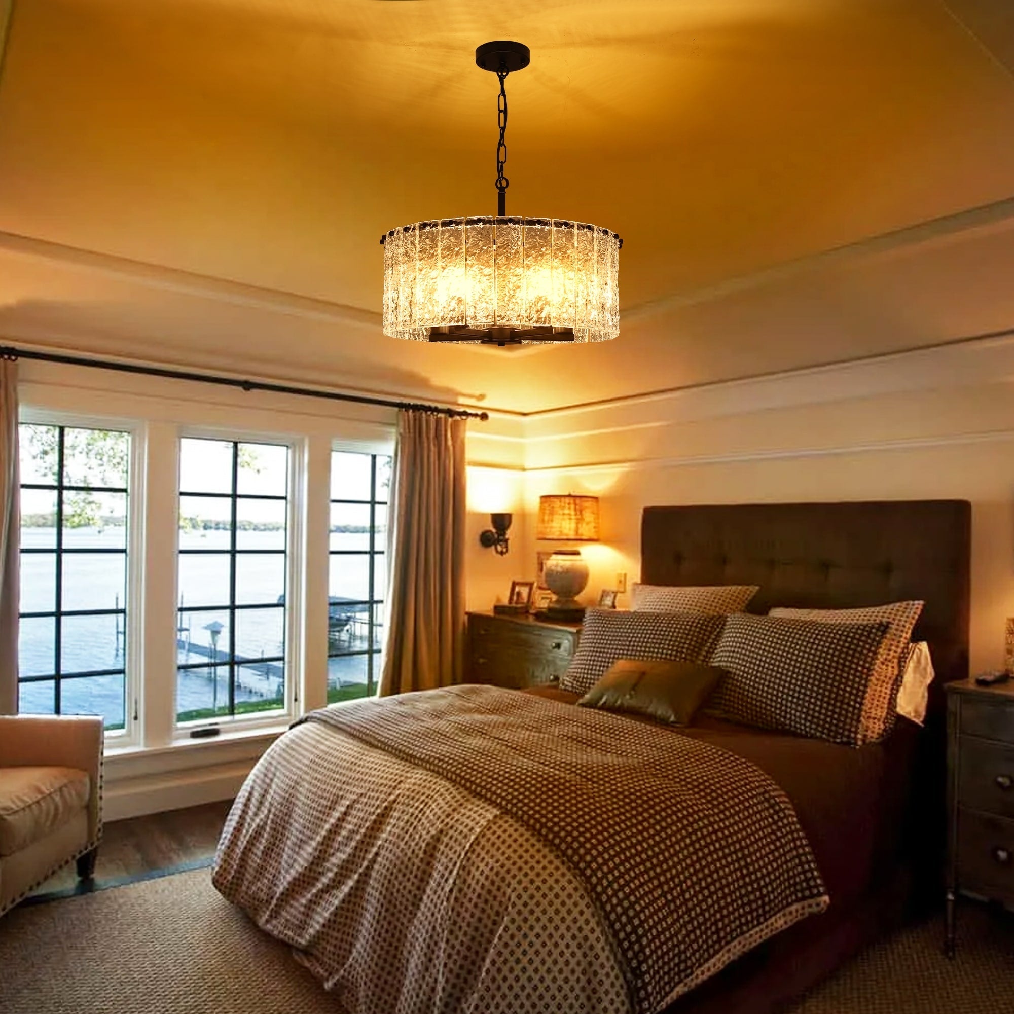 Moderner, runder 5-flammiger Kronleuchter, klassischer, halbaufgesetzter Kronleuchter, Pendelleuchte für Kücheninseln im Esszimmer