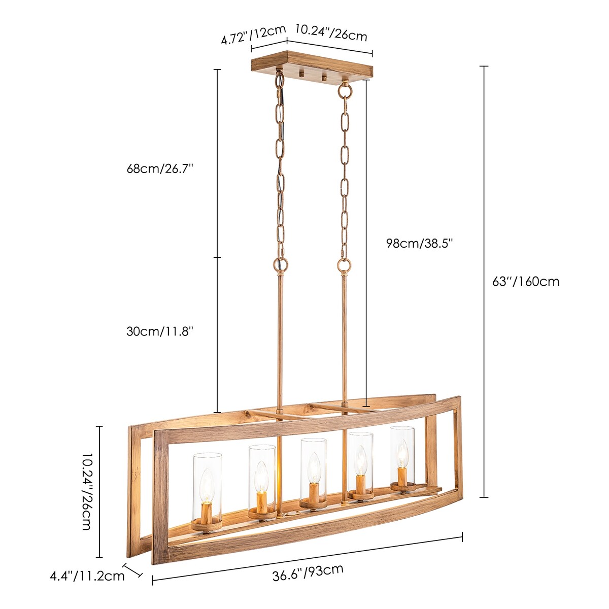 5-flammige, lineare Kücheninsel-Pendelleuchte im Mid-Century-Modern-Industriestil mit rechteckigem Glasrand im Vintage-Stil