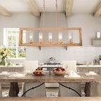 5-flammige, lineare Kücheninsel-Pendelleuchte im Mid-Century-Modern-Industriestil mit rechteckigem Glasrand im Vintage-Stil