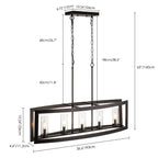 5-flammige, lineare Kücheninsel-Pendelleuchte im Mid-Century-Modern-Industriestil mit rechteckigem Glasrand im Vintage-Stil