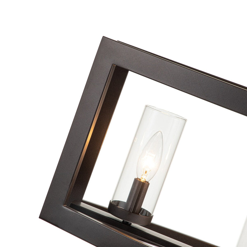 5-flammige, lineare Kücheninsel-Pendelleuchte im Mid-Century-Modern-Industriestil mit rechteckigem Glasrand im Vintage-Stil