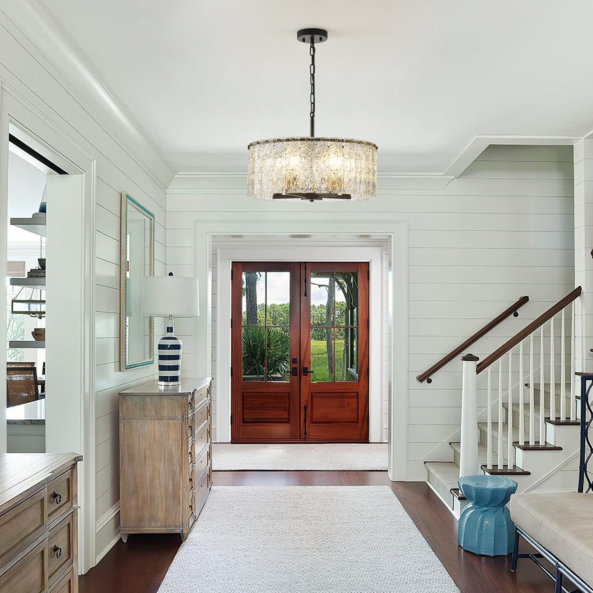 Moderner, runder 5-flammiger Kronleuchter, klassischer, halbaufgesetzter Kronleuchter, Pendelleuchte für Kücheninseln im Esszimmer