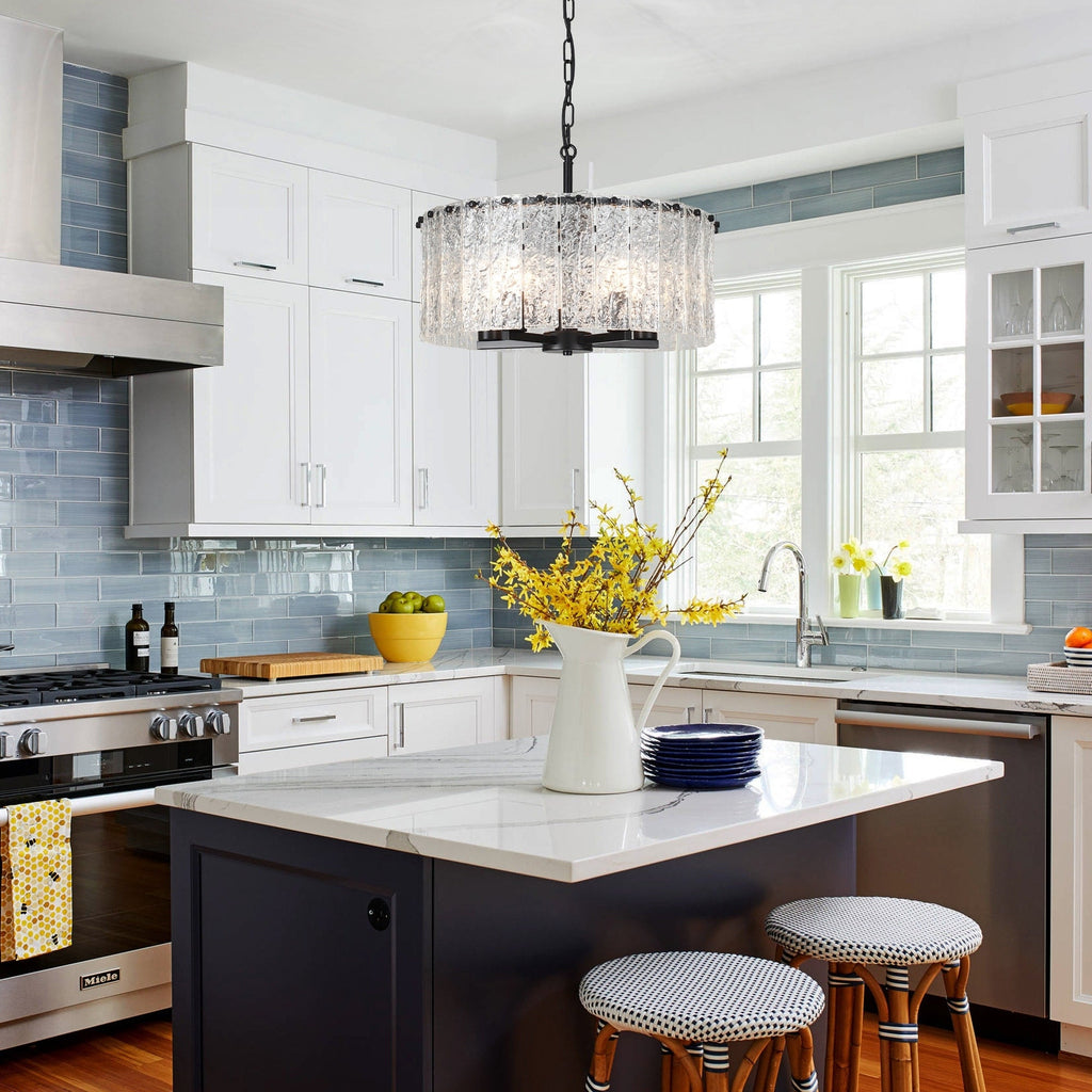 Moderner, runder 5-flammiger Kronleuchter, klassischer, halbaufgesetzter Kronleuchter, Pendelleuchte für Kücheninseln im Esszimmer