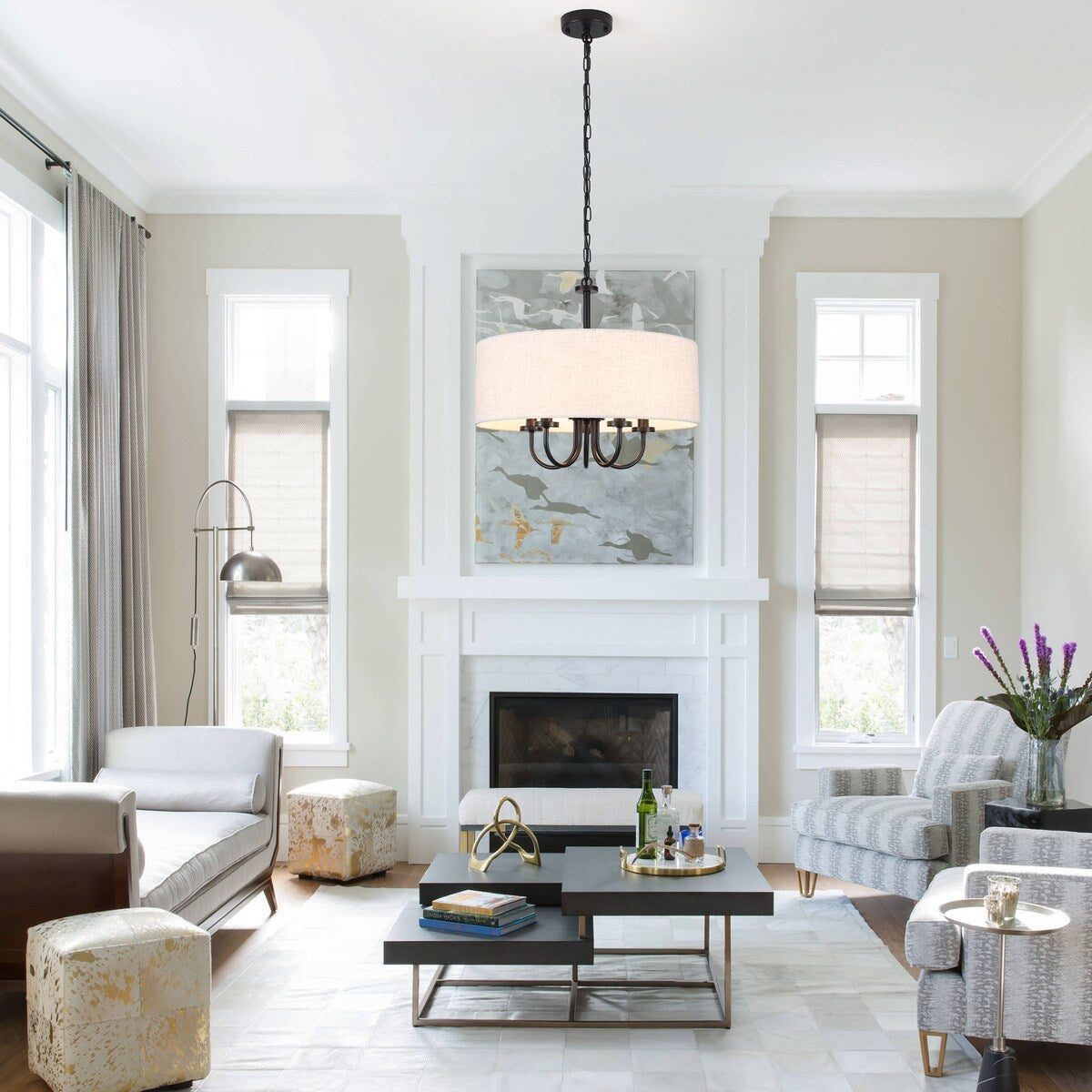 Moderne, 5-flammige Deckenleuchte zur halben Deckenmontage für Esszimmer, Schlafzimmer und Wohnzimmer - Nicht verfügbar