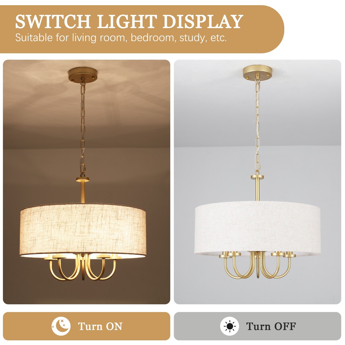 Moderne, 5-flammige Deckenleuchte zur halben Deckenmontage für Esszimmer, Schlafzimmer und Wohnzimmer - Nicht verfügbar