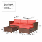 5-teiliges Outdoor-Ecksofa-Set aus Rattan mit Kissen