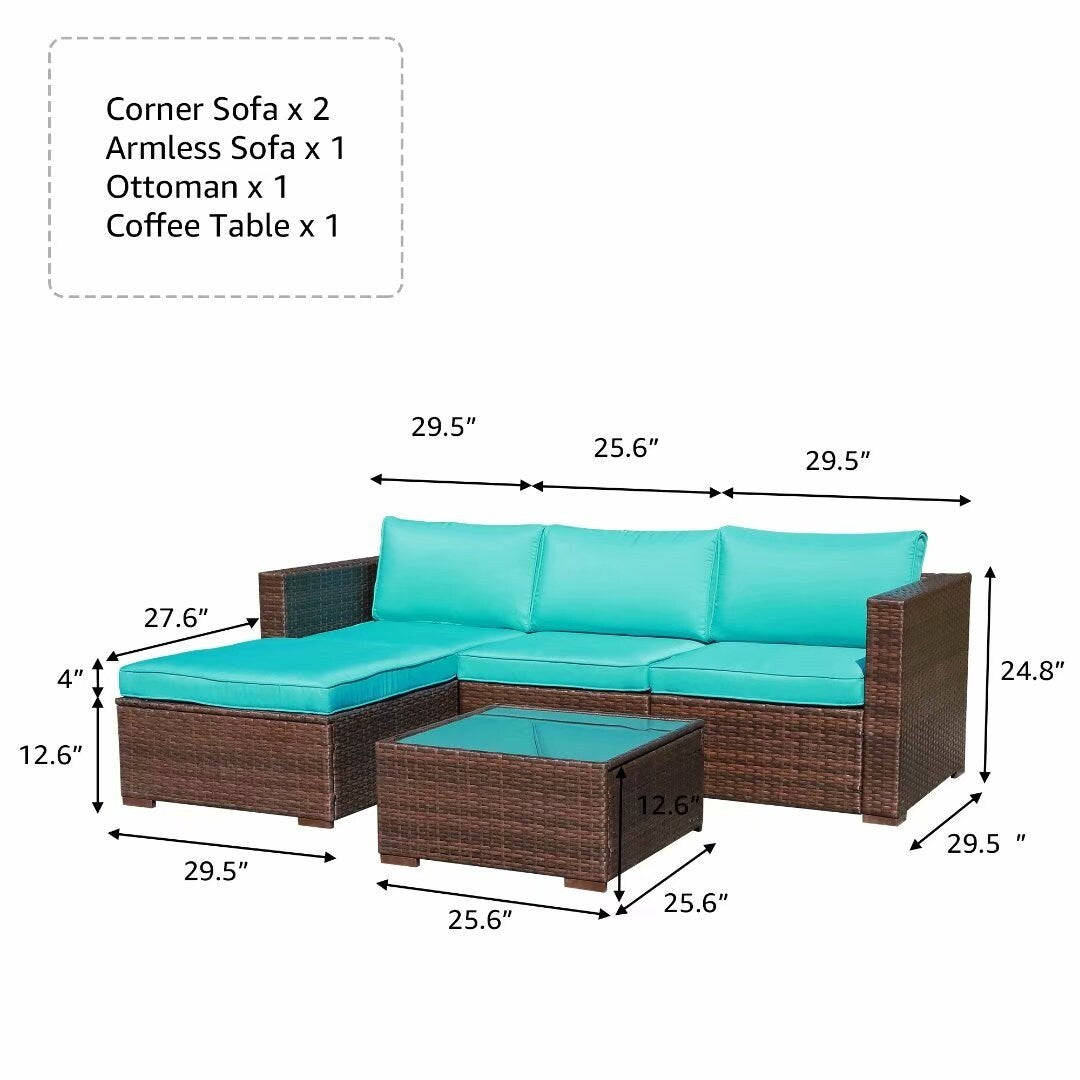 5-teiliges Outdoor-Ecksofa-Set aus Rattan mit Kissen