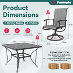 5-teiliges Essset aus Metall für den Außenbereich mit quadratischem Tisch und drehbaren Textilene-Stühlen