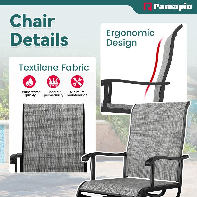 5-teiliges Essset aus Metall für den Außenbereich mit quadratischem Tisch und drehbaren Textilene-Stühlen