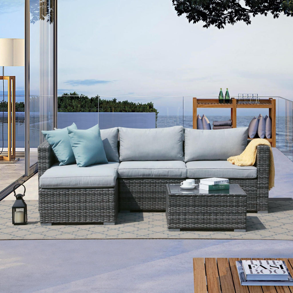 5-teiliges Outdoor-Ecksofa-Set aus Rattan mit Kissen