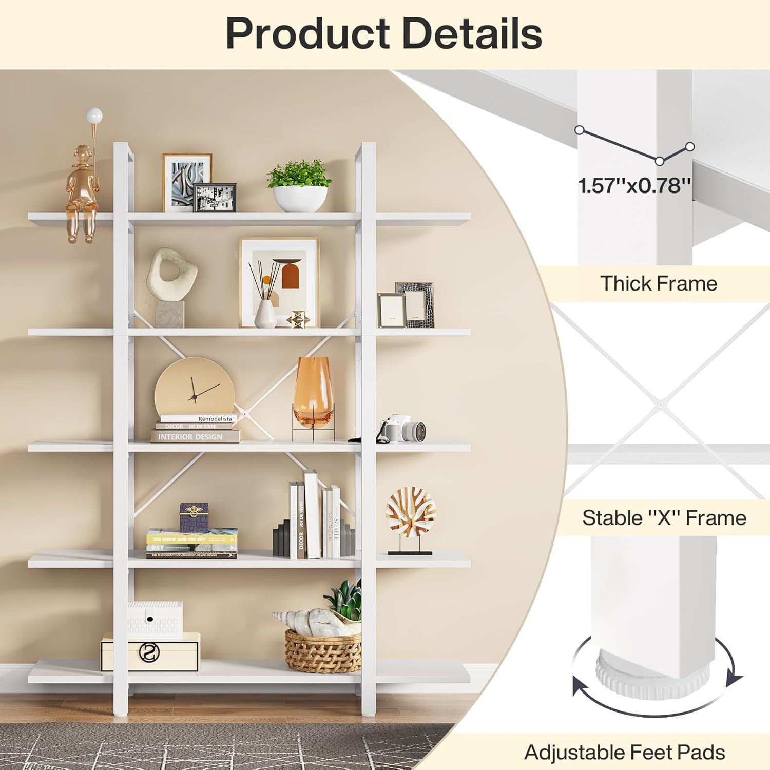 5-stöckiges Bücherregal im Vintage-Industriestil